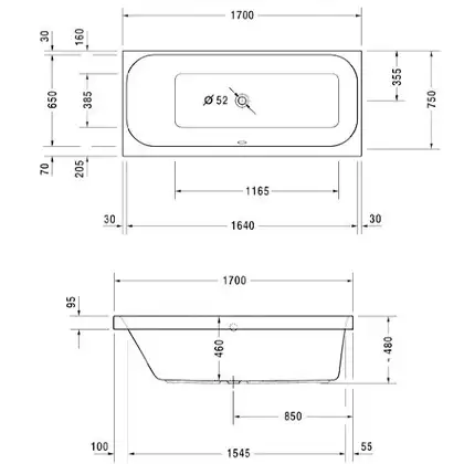 Ванна акриловая Duravit Happy D.2 170 х 75 см (700312000000000) фото 2 Aquada.com.ua