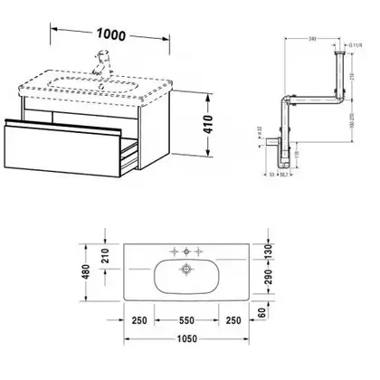 DURAVIT Тумба под умывальник 100 см, матовый белый + раковина с 1 отв. 105 см + сифон, белый (KT66681818111) фото 3 Aquada.com.ua