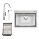 Набір 4 в 1 Qtap кухонна мийка D6045 Satin + змішувач + сушарка + дозатор для миючого засобу (QTD6045SET) фото 1 Aquada.com.ua