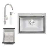 Набір 4 в 1 Qtap кухонна мийка D6045 Satin + змішувач + сушарка + дозатор для миючого засобу (QTD6045SET)