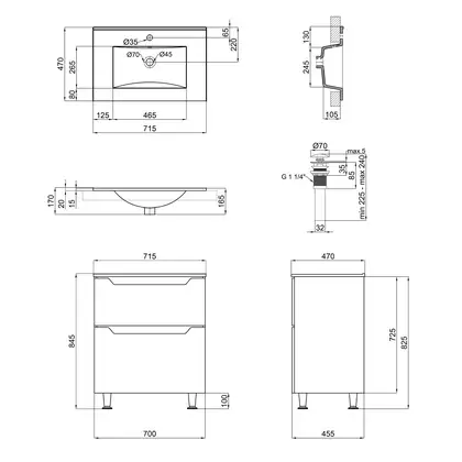Тумба підлогова з умивальником Qtap Scorpio QT1471TNВ7013070CW (QT1471TNВ7013070CW) фото 2 Aquada.com.ua