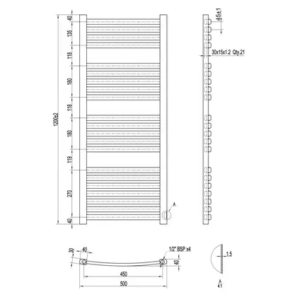 Сушарка рушників водяна Qtap Dias (SIL) P21 1200x500 HY (QTDIASSILP211200500HY) фото 2 Aquada.com.ua