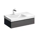 Тумба под раковину с полкой, с одним выдвижным ящиком Geberit Xeno² 880 х 462 мм, серый шпон (вырез под сифон слева) (500.513.43.1)