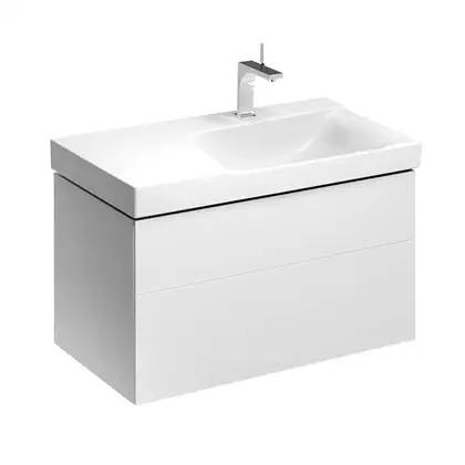 Тумба под раковину с двумя выдвижными ящиками Geberit Xeno² 880 х 462 мм, белый глянцевый (вырез под сифон справа) (500.516.01.1) фото 1 Aquada.com.ua