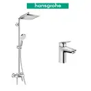 Душевая система Hansgrohe Crometta E 240 1jet Showerpipe + смеситель для раковины Hansgrohe Logis (27284000+71100000) фото 1 Aquada.com.ua
