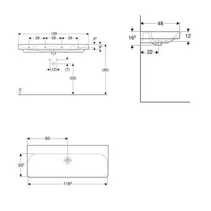 Раковина подвесная Geberit Smyle Square 120 х 48 х h16,5 см, без отверстия под смеситель (500.225.01.1) фото 3 Aquada.com.ua