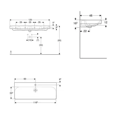 Раковина подвесная Geberit Smyle Square 120 х 48 х h16,5 см, с 1 отверстием под смеситель (500.226.01.1) фото 3 Aquada.com.ua