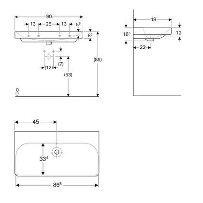 Раковина подвесная Geberit Smyle Square 90 х 48 х h16,5 см, без отверстия под смеситель (500.250.01.1) фото 3 Aquada.com.ua