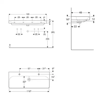 Раковина подвесная Geberit Smyle Square 120 х 48 х h16,5 см, с 2 отверстиями под смеситель (500.253.01.1) фото 3 Aquada.com.ua