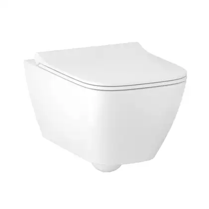 Унитаз подвесной, укороченный Rimfree (безободковий) Geberit Smyle Square с сиденьем Soft Close (500.379.01.1+500.688.01.1) фото 1 Aquada.com.ua