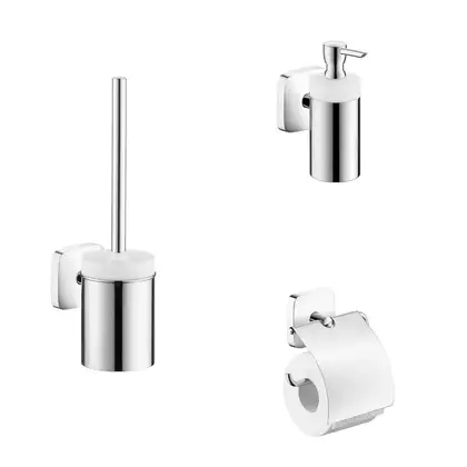 Набор аксессуаров 3-в-1 Hansgrohe PuraVida (цвет - хром/стекло матовое, белое) (10002219) фото 1 Aquada.com.ua
