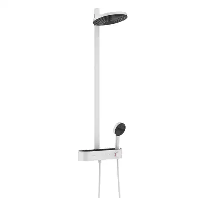 Душевая система с термостатом Hansgrohe Pulsify Showerpipe 260 2jet с ShowerTablet Select 400 (цвет - белый матовый) (24240700) фото 1 Aquada.com.ua