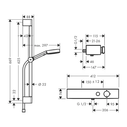 Душевая система с термостатом Hansgrohe Pulsify 105 3jet Relaxation (цвет - хром) (24260000) фото 2 Aquada.com.ua Душевая система с термостатом Hansgrohe Pulsify 105 3jet Relaxation (цвет - хром) (24260000) фото 2 Aquada.com.ua