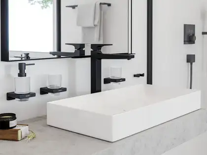 Стакан для жидкого мыла подвесной Hansgrohe AddStoris, чёрный матовый/стекло матовое (41749670) фото 5 Aquada.com.ua