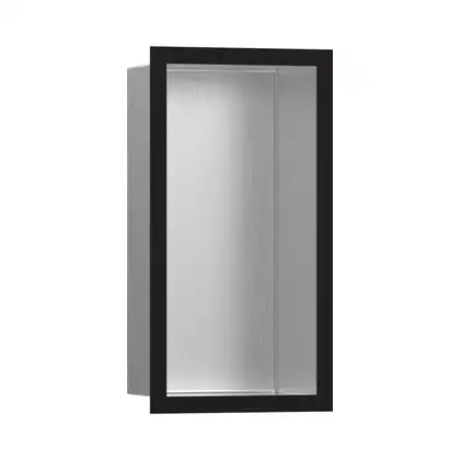 Настенная ниша из матовой нержавеющей стали с дизайнерской рамкой Hansgrohe XtraStoris Individual 30 х 15 х 10 см, чёрный матовый (56094670) фото 1 Aquada.com.ua