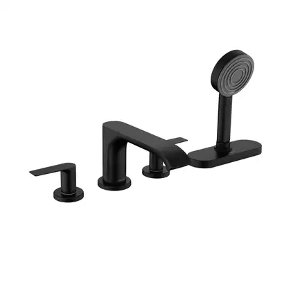 Смеситель на борт ванны Hansgrohe Vivenis (цвет - чёрный матовый), с душевым гарнитуром (75444670) фото 1 Aquada.com.ua