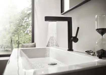 Смеситель для раковины высокий, с вытяжным душем, 2 вида струи Hansgrohe Finoris (цвет - чёрный матовый), с донным клапаном Push Open (76063670) фото 2 Aquada.com.ua