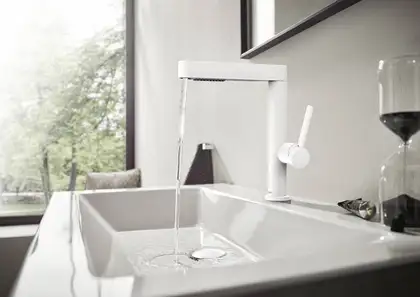 Смеситель для раковины высокий, с вытяжным душем, 2 вида струи Hansgrohe Finoris (цвет - белый матовый), с донным клапаном Push Open (76063700) фото 3 Aquada.com.ua