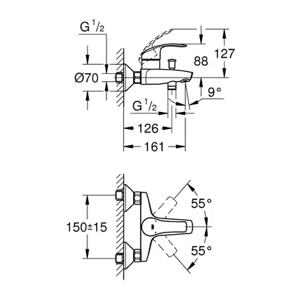Набор смесителей для ванны 3-в-1 Grohe Eurosmart (цвет - хром) (123389М) фото 7 Aquada.com.ua