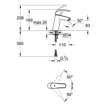 Набор смесителей для ванны 3-в-1 Grohe Eurosmart (цвет - хром) (123389М) фото 8 Aquada.com.ua