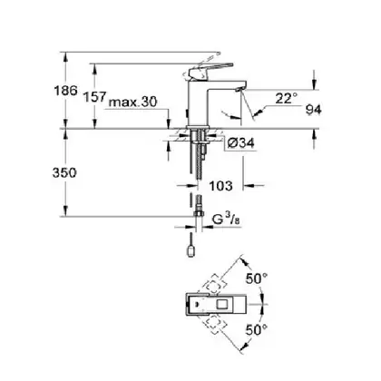 Смеситель для раковины Grohe Eurocube 186 (цвет - хром) (23131000) фото 5 Aquada.com.ua