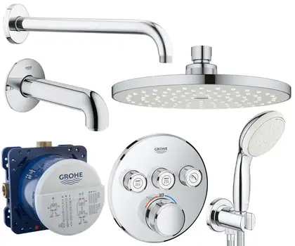 Душевая система скрытого монтажа Grohe Grohetherm SmartControl на 3 потребителя (цвет - хром) (3461402L) фото 1 Aquada.com.ua