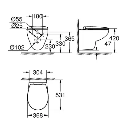 Унитаз подвесной Grohe Bau Ceramic, безоободковый с сиденьем Soft Close (39351000) фото 3 Aquada.com.ua