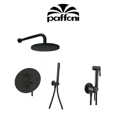 Душевая система скрытого монтажа Paffoni Shower Ø 225 мм + гигиенический душ Paffoni Tweet Round Mix (цвет - чёрный матовый) (KITLIG018NO+ZDUP110NO) фото 2 Aquada.com.ua