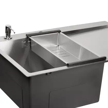 Набір 3 в 1 Qtap кухонна мийка DK6845L 3.0/1.2 мм Satin + сушарка + дозатор для миючого засобу (QTDK6845LSET3012) фото 3 Aquada.com.ua