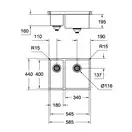 GROHE Мийка для кухні 585 x 440 мм, 1,5 чаши, матова, під стільницю, права (31576SD0)
