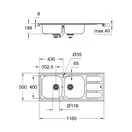 GROHE Мийка для кухні 1160 x 500 мм з ексцентриком, 2 чаши, матова (31587SD0)