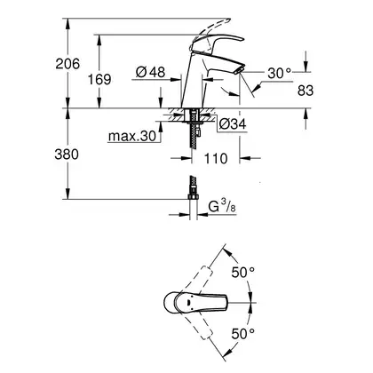 Змішувач для раковини M-розміру Grohe Eurosmart (23324001) Змішувач для раковини M-розміру Grohe Eurosmart (23324001)