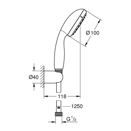Душовий набір з тримачем, 2 режими струменя Grohe New Tempesta Classic (26164001)