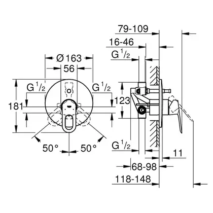 Grohe BauLoop Змішувач для ванни та душу, хром (29081000)