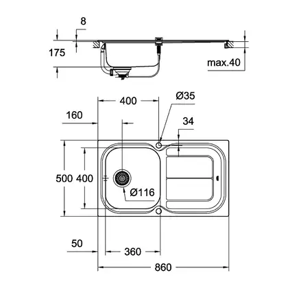 Grohe Мийка для кухні 860 x 500 мм з ексцентриком, 1 чаша (31552SD0)