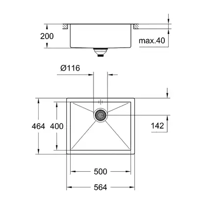 GROHE Мийка для кухні 564 x 464 мм, 1 чаша, матова, в рівень зі стільницею (31579SD0)