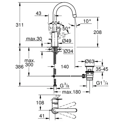 Змішувач для раковини L-розміру Grohe BauLoop New (23763001)
