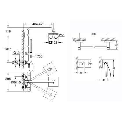 Комплект Grohe душевая система Euphoria 27932000 + набор аксессуаров Essentials 40775001 (2793200040775000)