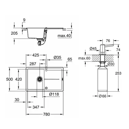 Набор Grohe мойка кухонная K400 31639AP0 + дозатор для моющего средства Contemporary 40536000 (31639AP040536000)