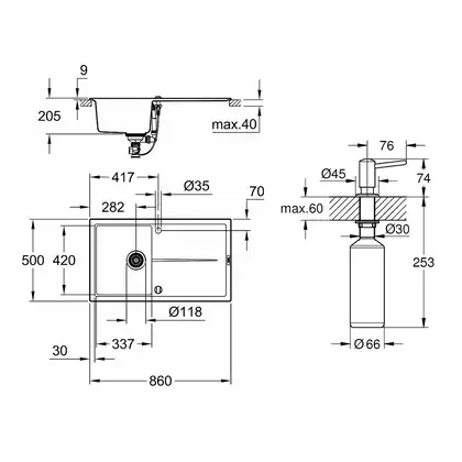Набор Grohe мойка кухонная K400 31640AT0 + дозатор для моющего средства Contemporary 40536000 (31640AT040536000)