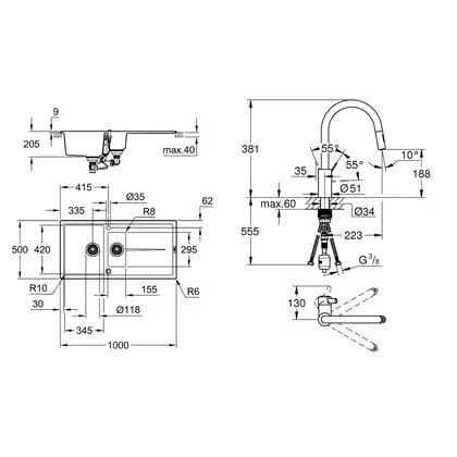 Набор Grohe мойка кухонная K400 31642AT0 + смеситель Eurosmart Cosmopolitan 31481001 (31642AT031481001)