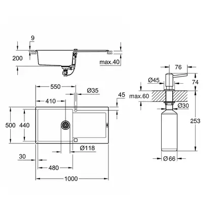 Набор Grohe мойка кухонная K500 31645AT0 + дозатор для моющего средства Contemporary 40536000 (31645AT040536000)
