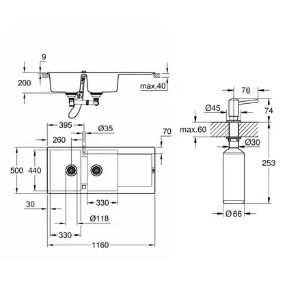 Набор Grohe мойка кухонная K500 31647AT0 + дозатор для моющего средства Contemporary 40536000 (31647AT040536000)