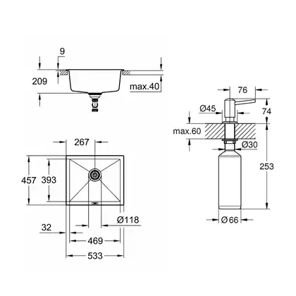 Набор Grohe мойка кухонная K700 31654AT0 + дозатор для моющего средства Contemporary 40536000 (31654AT040536000)