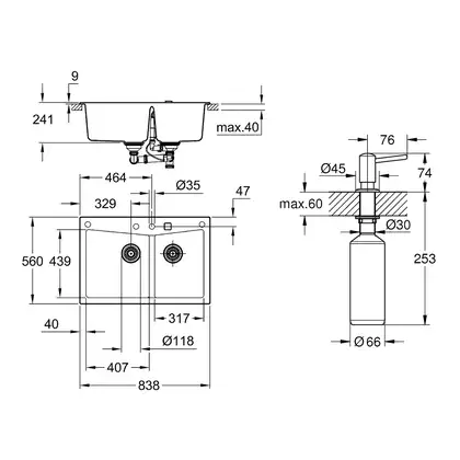 Набор Grohe мойка кухонная K700 31657AT0 + дозатор для моющего средства Contemporary 40536000 (31657AT040536000)