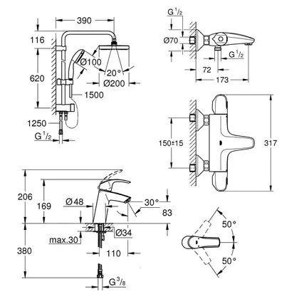 Комплект змішувачів Grohe EuroSmart, хром (34102TS)