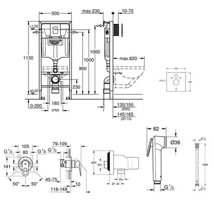 Комплект Grohe инсталляция Rapid SL 38772001 + набор для гигиенического душа со смесителем BauLoop 111042 (38772001111042)