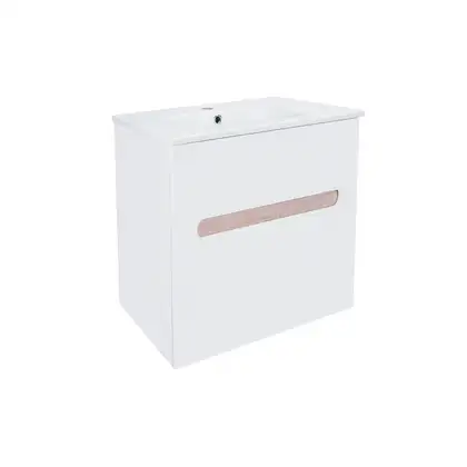 Комплект Qtap Virgo 600х580х437 White/Whitish oak тумба подвесная + раковина врезная  QT1872TPА6013060CW (QT1872TPА6013060CWWO)