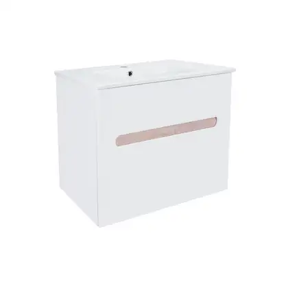 Комплект Qtap Virgo 700х580х437 White/Whitish oak тумба подвесная + раковина врезная  QT1872TPА7013070CW (QT1872TPА7013070CWWO)
