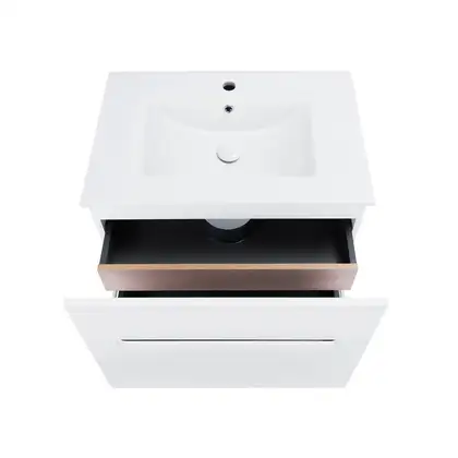 Комплект Qtap Virgo 700х580х437 White/Whitish oak тумба подвесная + раковина врезная  QT1872TPА7013070CW (QT1872TPА7013070CWWO)